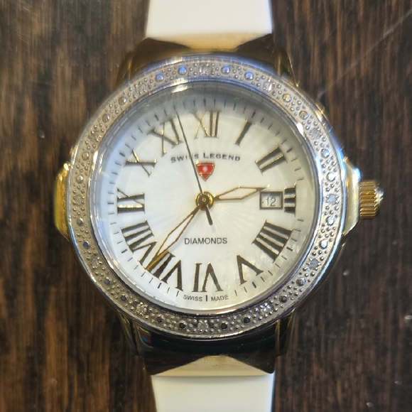 Swiss Legend Gold and White Timepiece with Diamond Accents - Picture 1 of 5